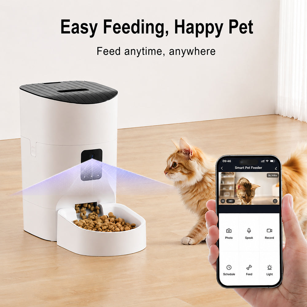 Smart Automatic Pet Feeder with HD Camera – App-Controlled, Timed & Portion-Controlled, Dual Power Supply for Cats & Dogs