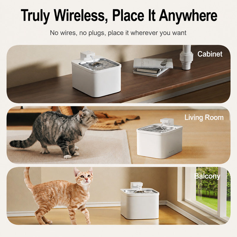 Smart Wireless Pet Water Fountain – 4L Large Capacity, Low Water Alert & App Control, No Wires or Plugs for Cats & Dogs