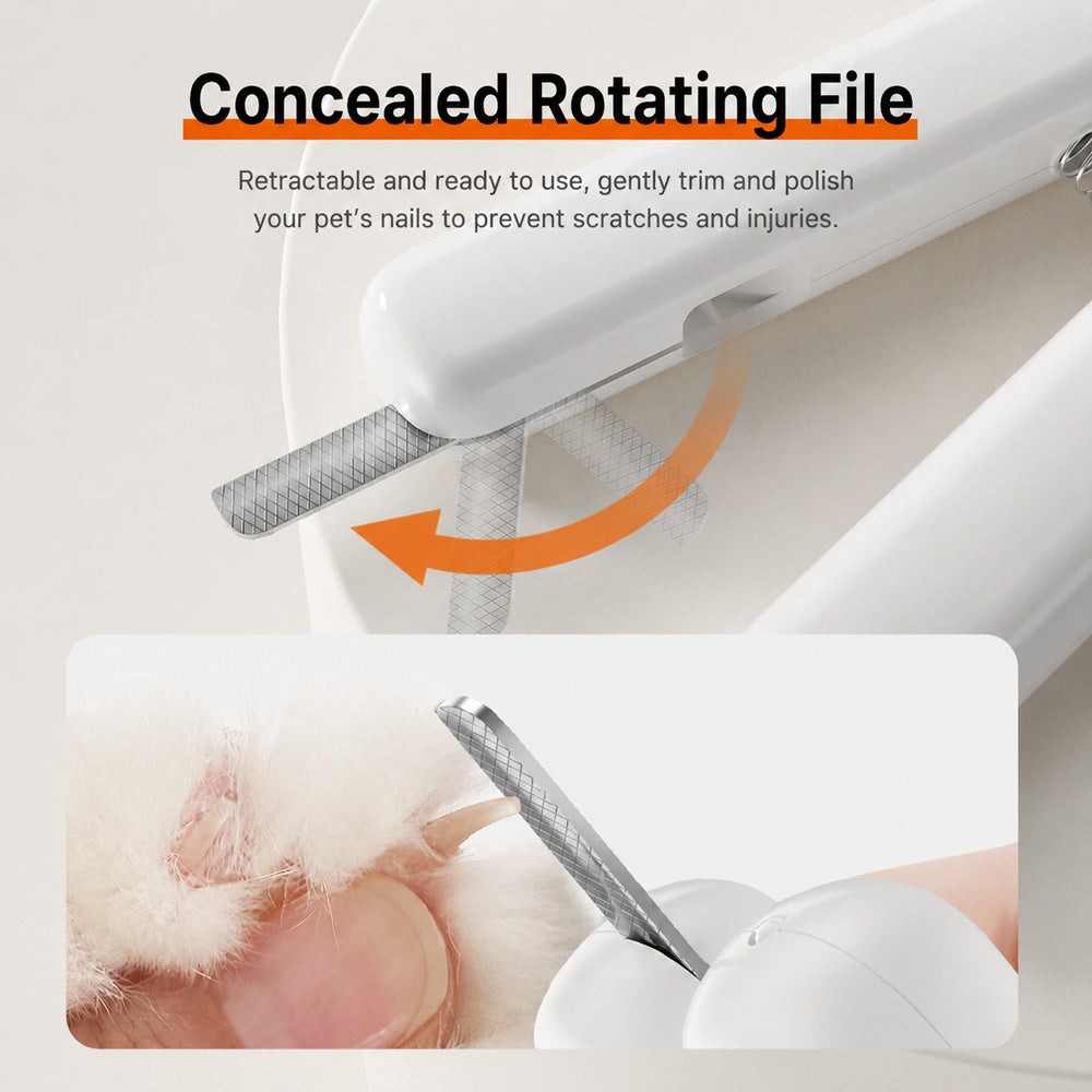 All-Day Pet Nail Trimmer – Dual-Light, Sharp Carbon Steel Blade with Adjustable Guard & Anti-Splash Cover for Cats & Dogs