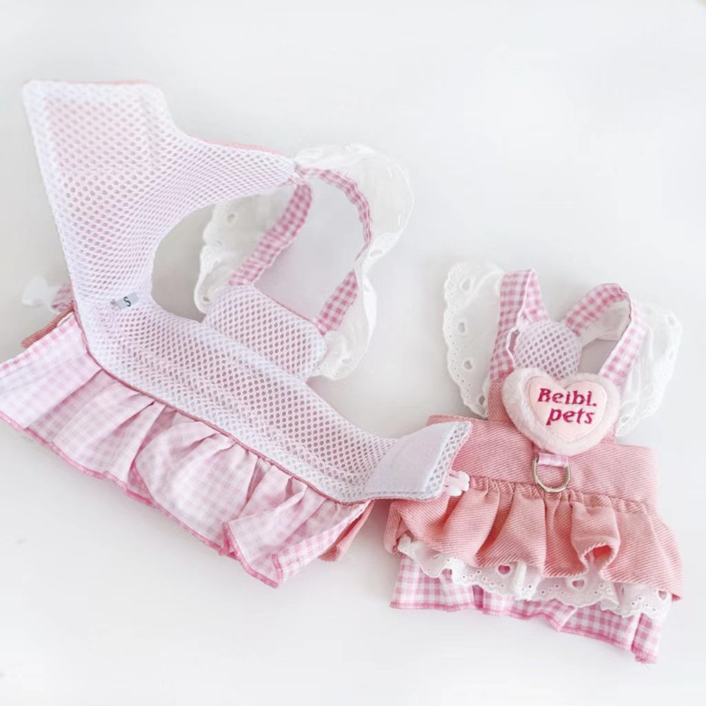 Lightweight pet cat/dog clothing – denim harness skirt, princess-style, suitable for small juvenile puppies (Teddy, Pomeranian, Bichon) – spring/summer outfit.