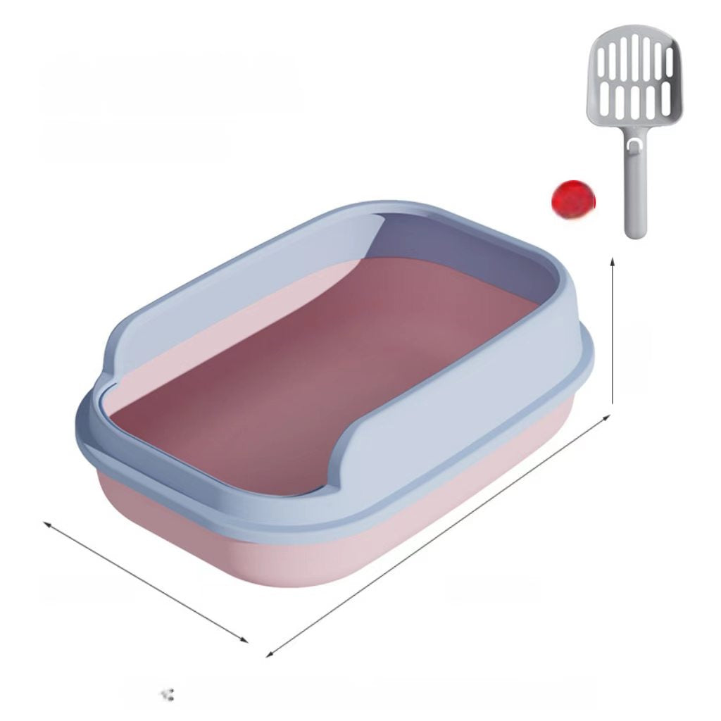 Semi-enclosed large-sized cat litter box (with enhanced thickness to prevent spillage), cat toilet, cat litter pet supplies (wholesale), cat sand tray with scoop included.
