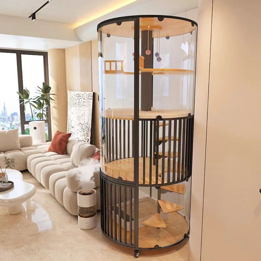 A single-item drop-shipping product: a luxurious cat villa with a spacious, open circular cat toilet integrated into a cat cabinet and cat shelter.