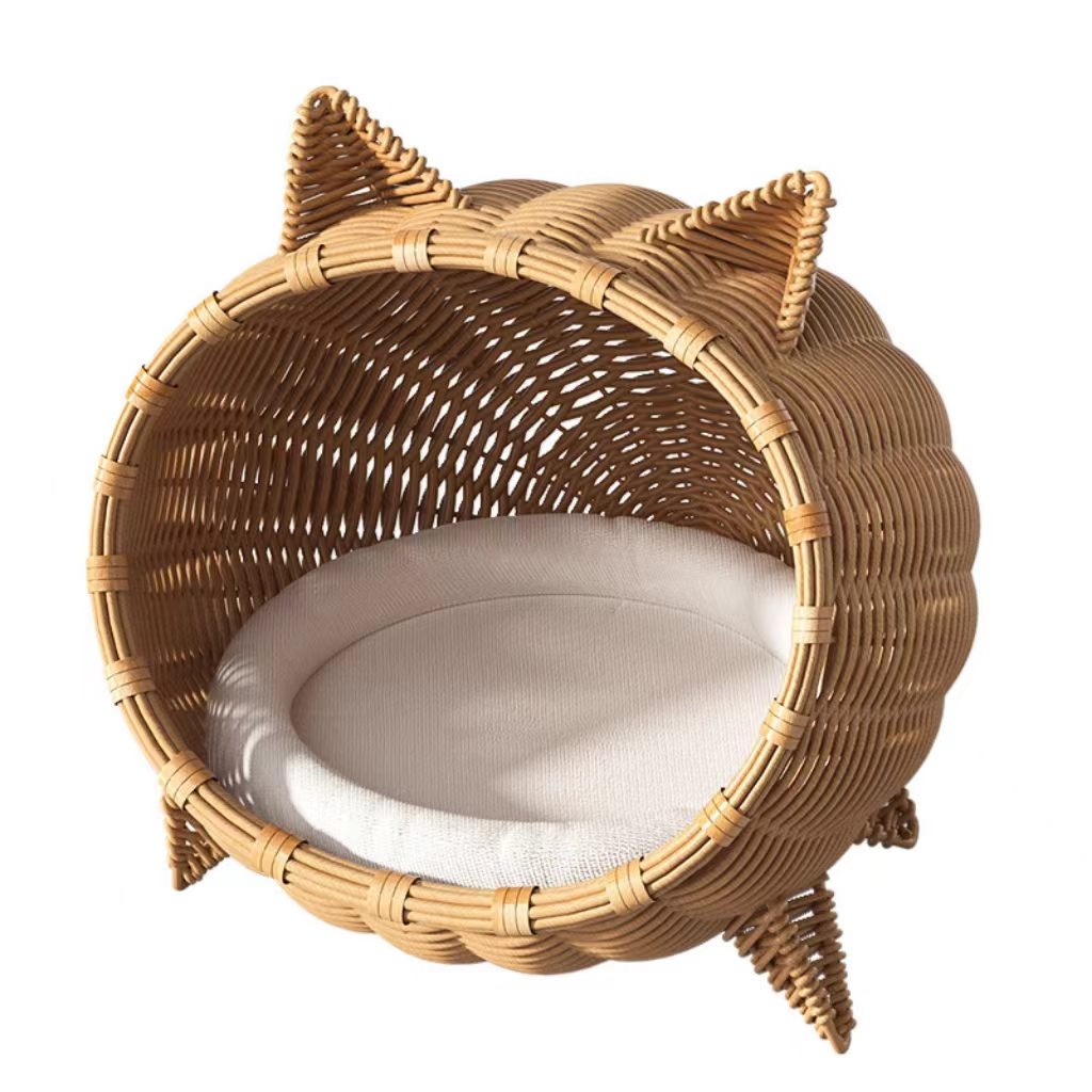 A four-season, semi-enclosed cat house – a summer bed for a villa, a safe pet shelter for cats, a bamboo-weaved cool resting place for felines.