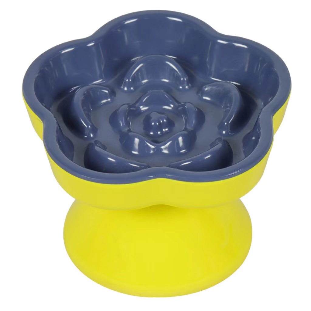 Pink-blue colored high-petal pet slow-feeding bowl (elevated foot, melamine material) – pet anti-choking feeding bowl (wholesale)