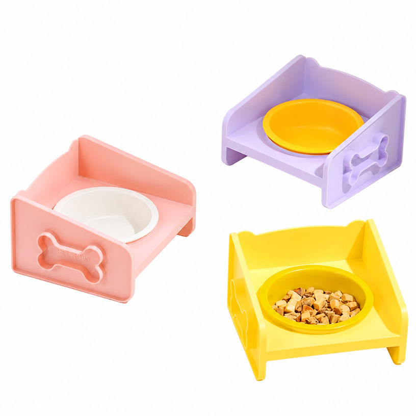 A visually appealing flip-style ceramic pet bowl with a stand – a cute pet bowl made of ceramic, suitable for dogs, anti-tip cat bowl, pet feeding bowl.