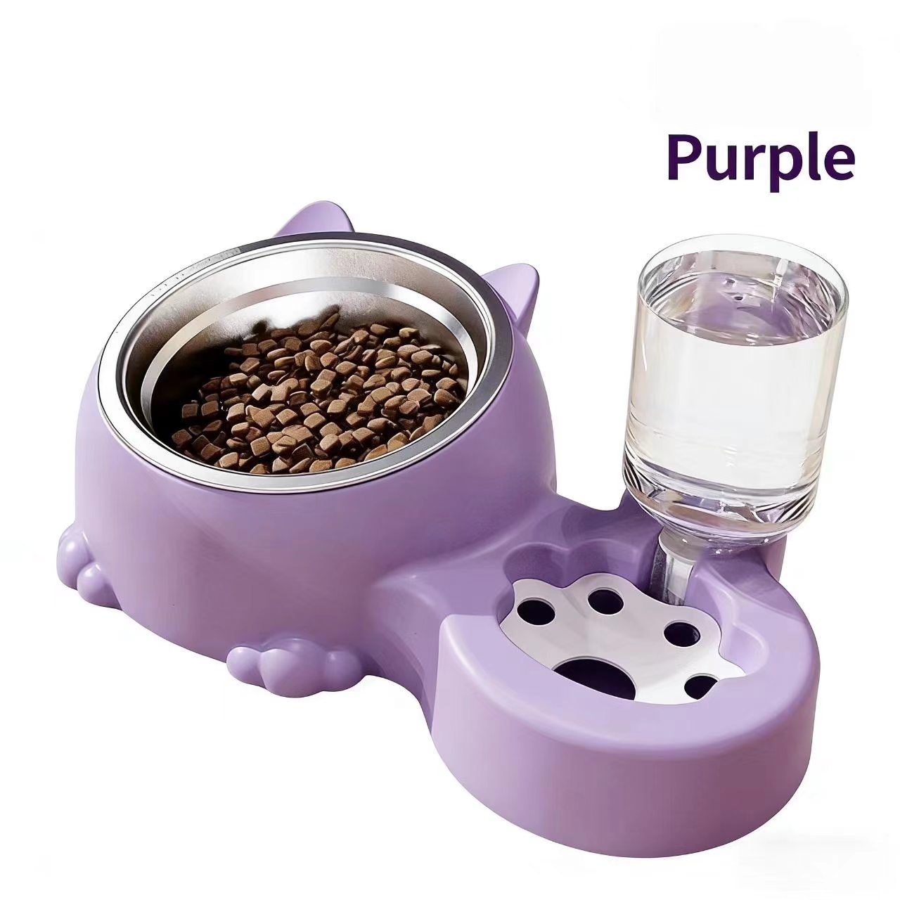 Cat bowl feeder, dog bowl, pet food dish, dual bowl for cats, automatic water dispenser with anti-spill and neck protection, pet meal bowl.