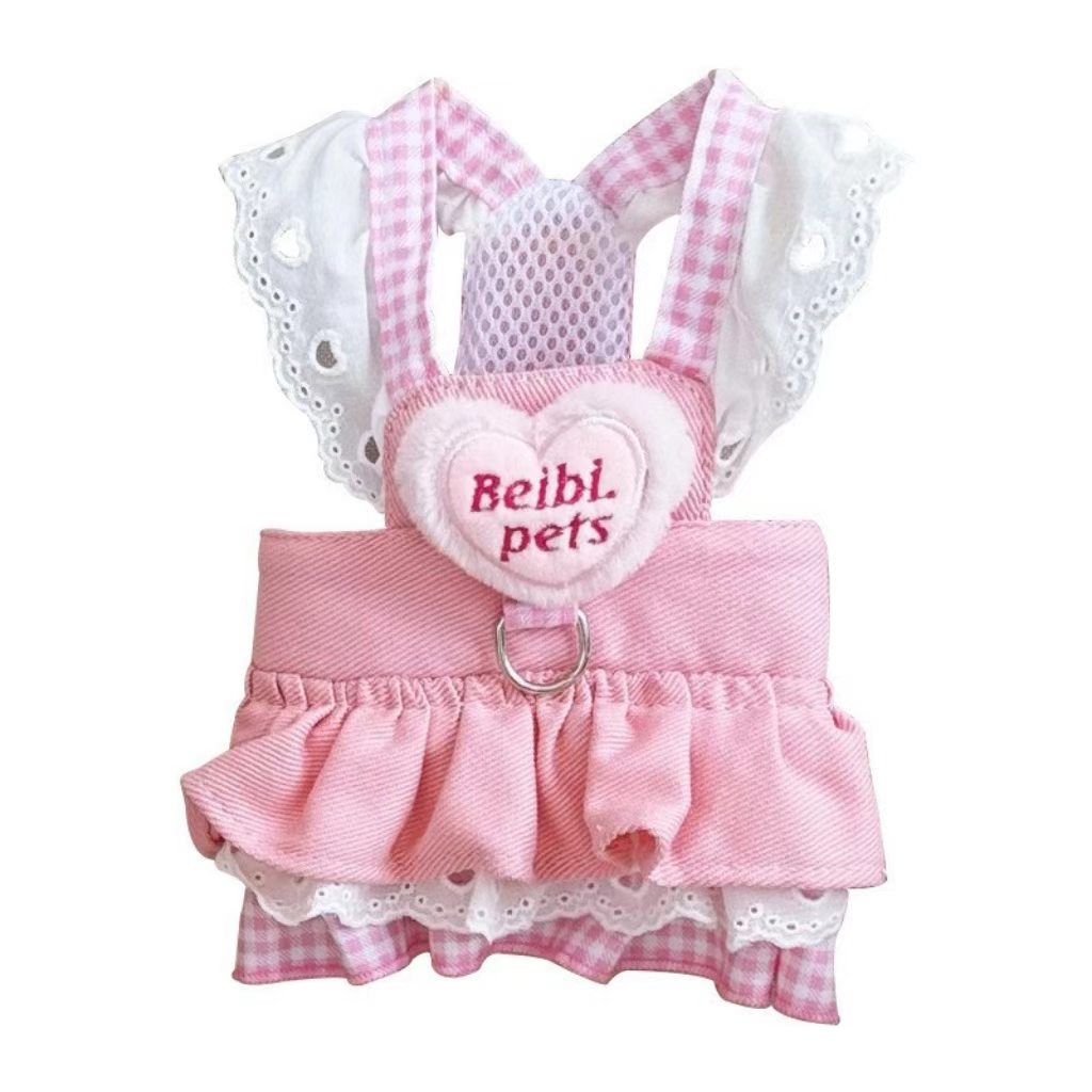Lightweight pet cat/dog clothing – denim harness skirt, princess-style, suitable for small juvenile puppies (Teddy, Pomeranian, Bichon) – spring/summer outfit.