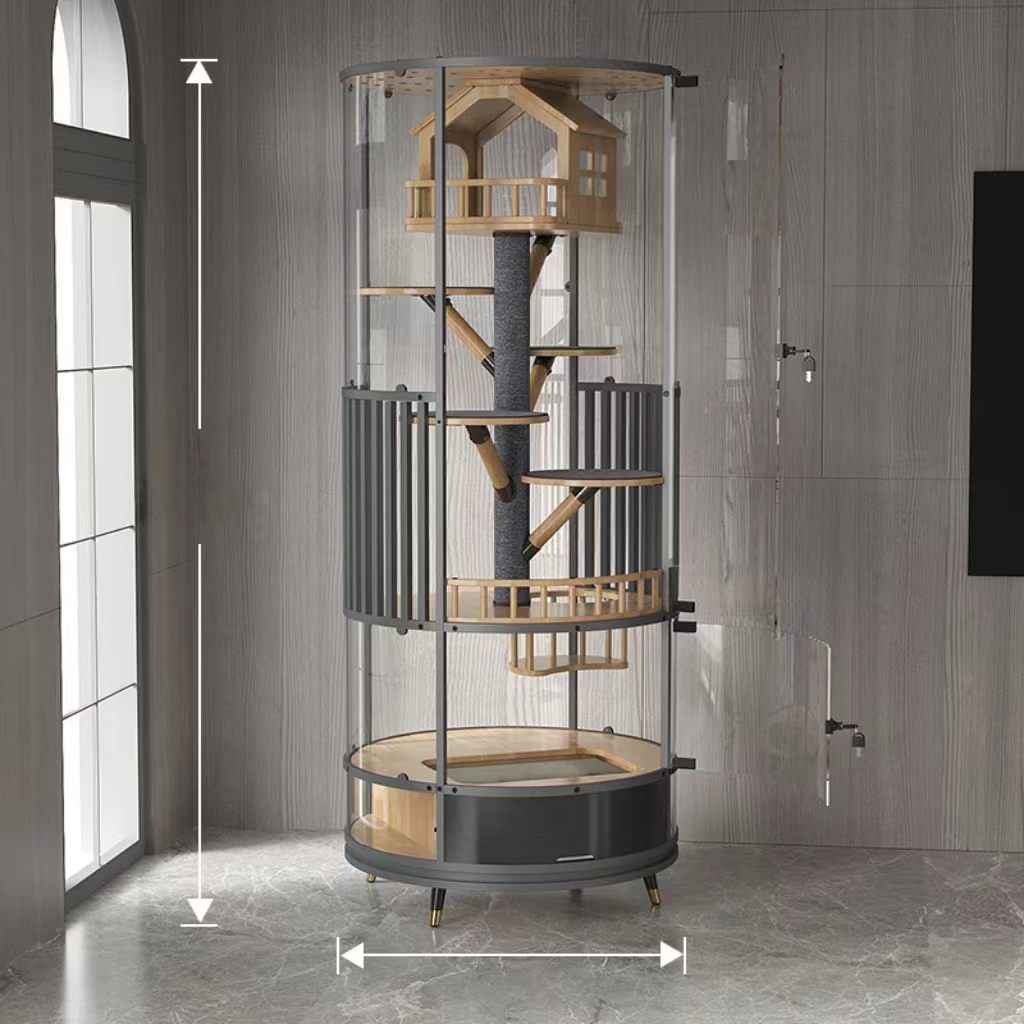 A single-item drop-shipping product: a luxurious cat villa with a spacious, open circular cat toilet integrated into a cat cabinet and cat shelter.