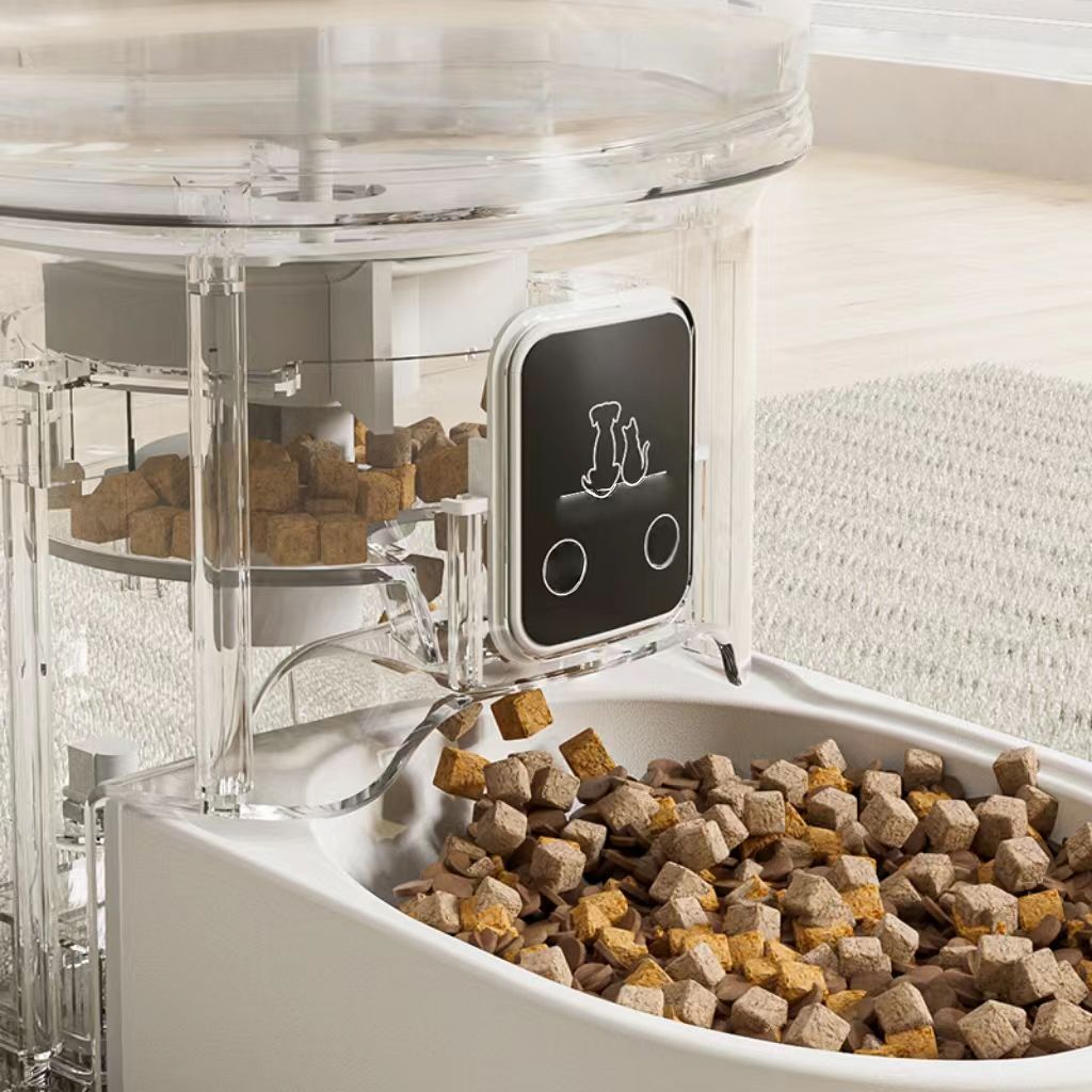 Pet automatic feeder, mobile phone/WiFi/Bluetooth timer control, smart feeding device with grain dispensing function, suitable for cats and other pets.