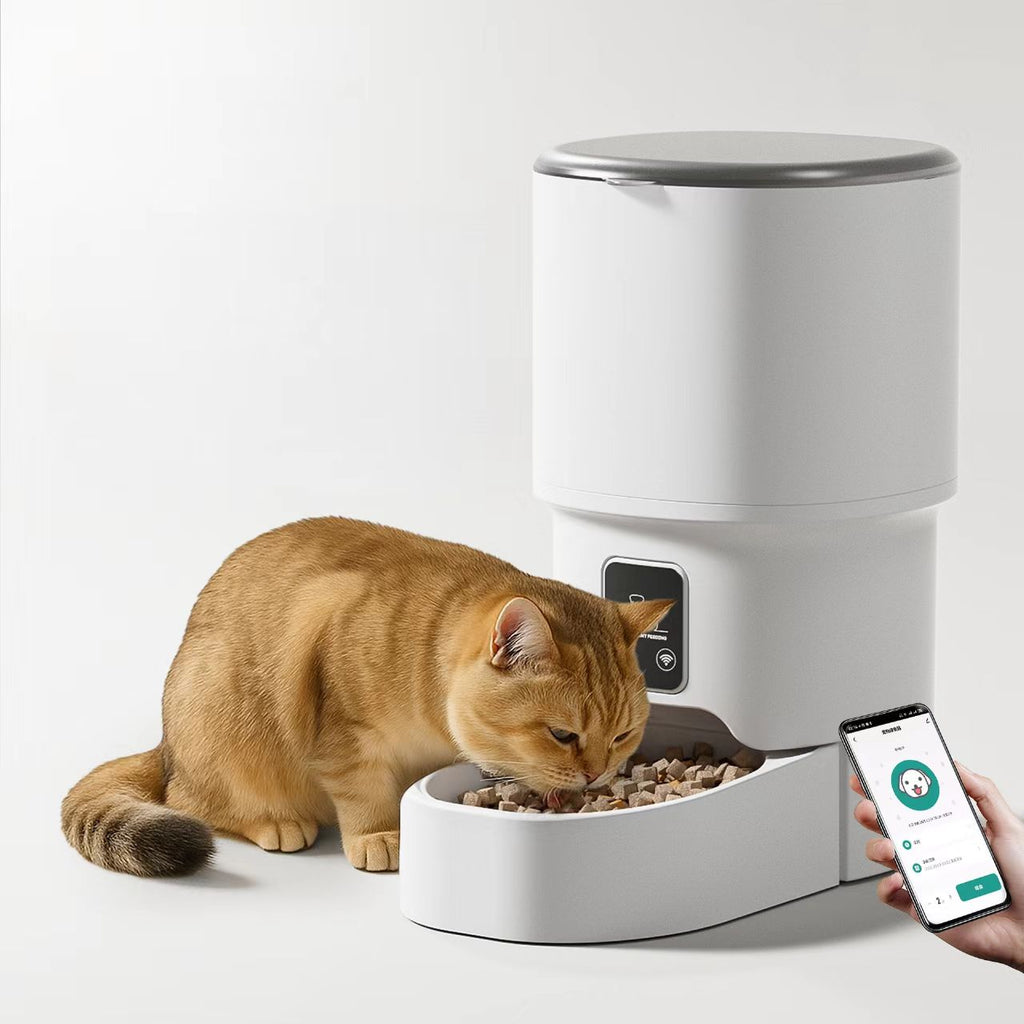 Pet automatic feeder, mobile phone/WiFi/Bluetooth timer control, smart feeding device with grain dispensing function, suitable for cats and other pets.