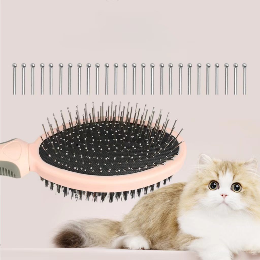 Pet brush (double-sided massage brush for dogs, cat brush, pig hair fur remover brush, cat grooming needle brush, pet supplies)