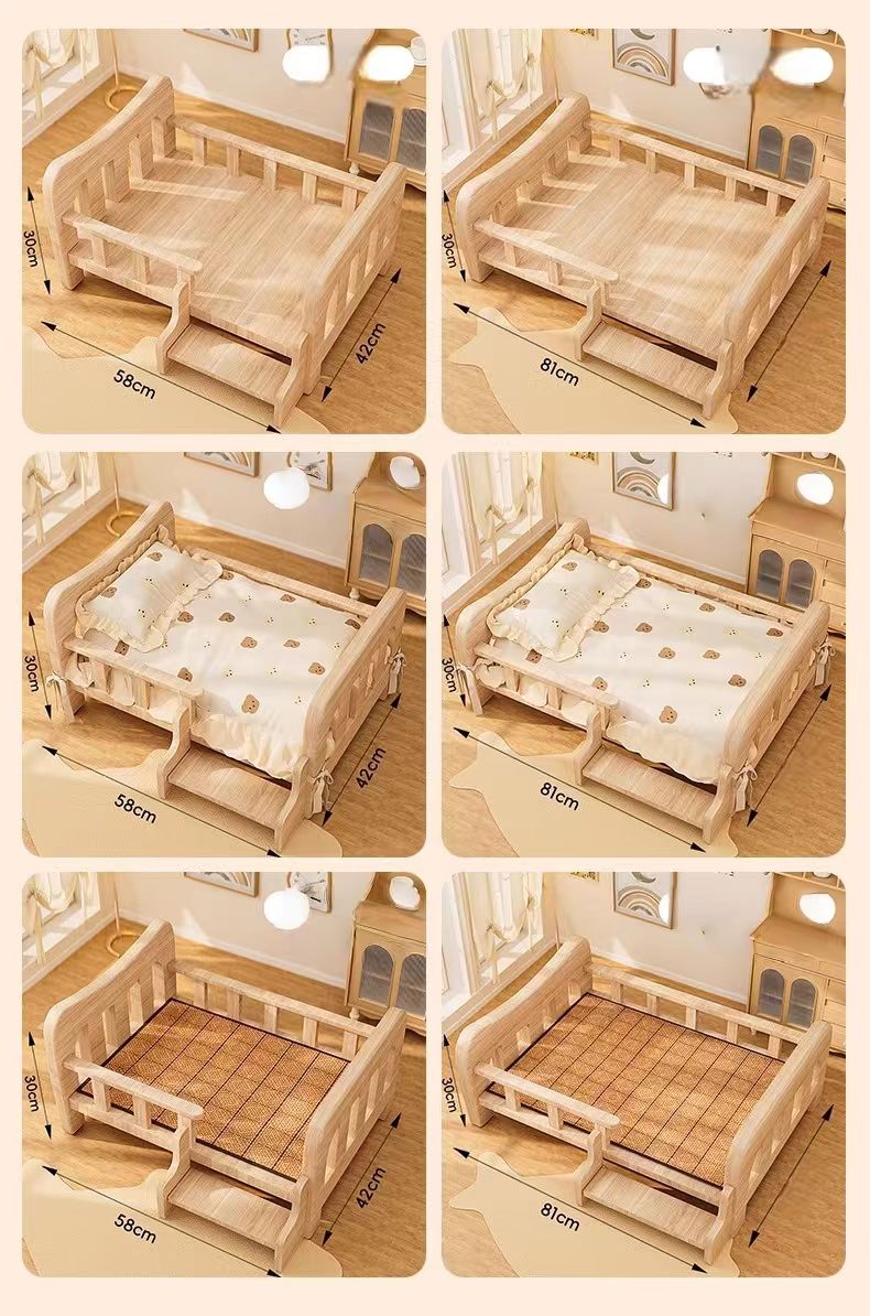 Full wooden dog bed / dog house, suitable for all seasons, dog bed for small to medium-sized dogs (e.g., Teddy, Pomeranian), pet sleeping sofa that is elevated off the ground.