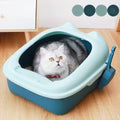 Semi-enclosed curled-tail litter box, cat toilet, pet accessory with high edges to prevent splashing, large size, comes with a litter scoop.