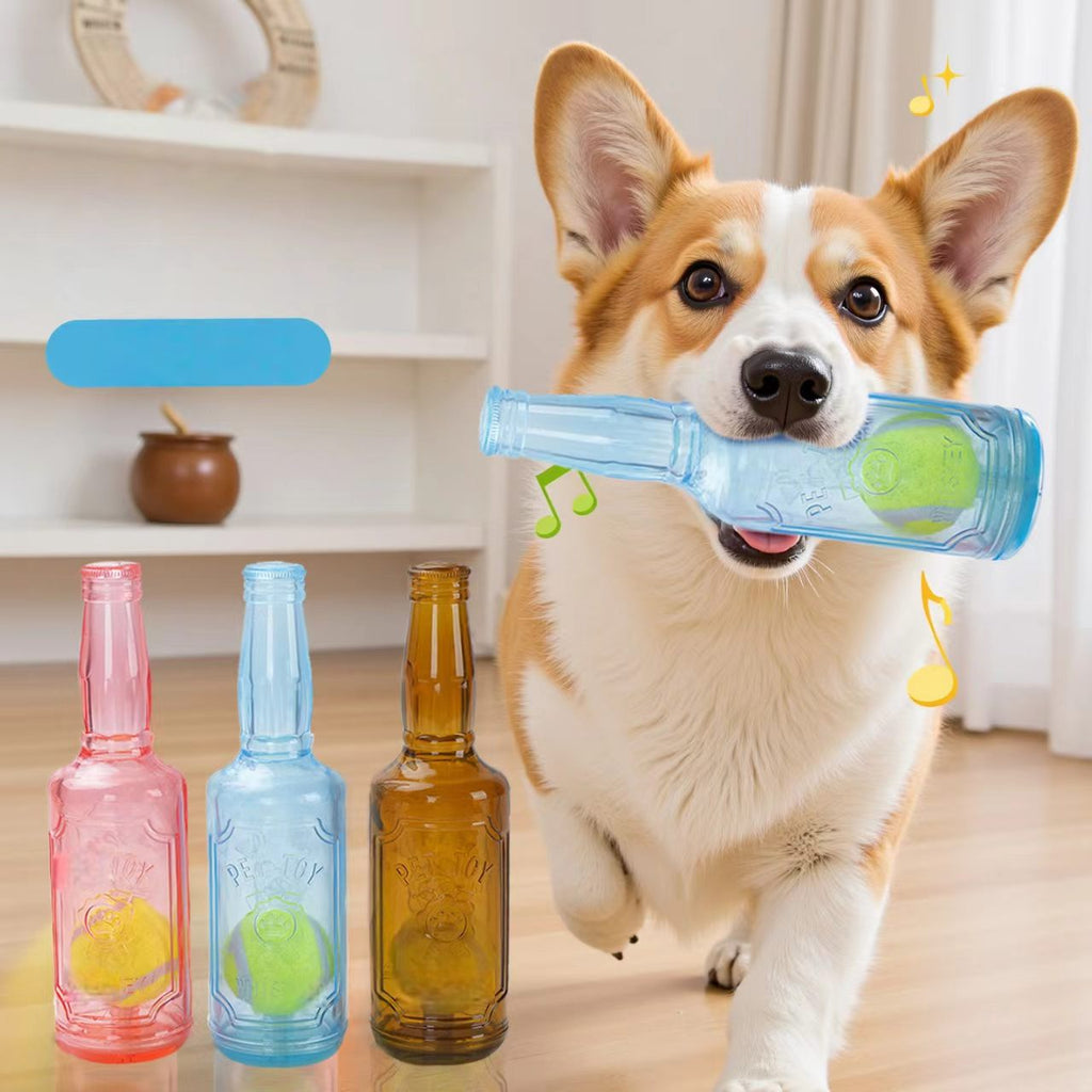 Pet toy – a dog-biting sound-emitting tennis ball bottle for self-amusement and stress relief, durable and suitable for chewing and grinding teeth, interactive pet toy for dogs.