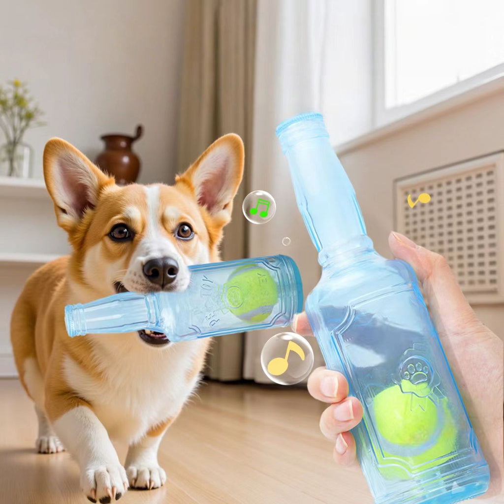 Pet toy – a dog-biting sound-emitting tennis ball bottle for self-amusement and stress relief, durable and suitable for chewing and grinding teeth, interactive pet toy for dogs.