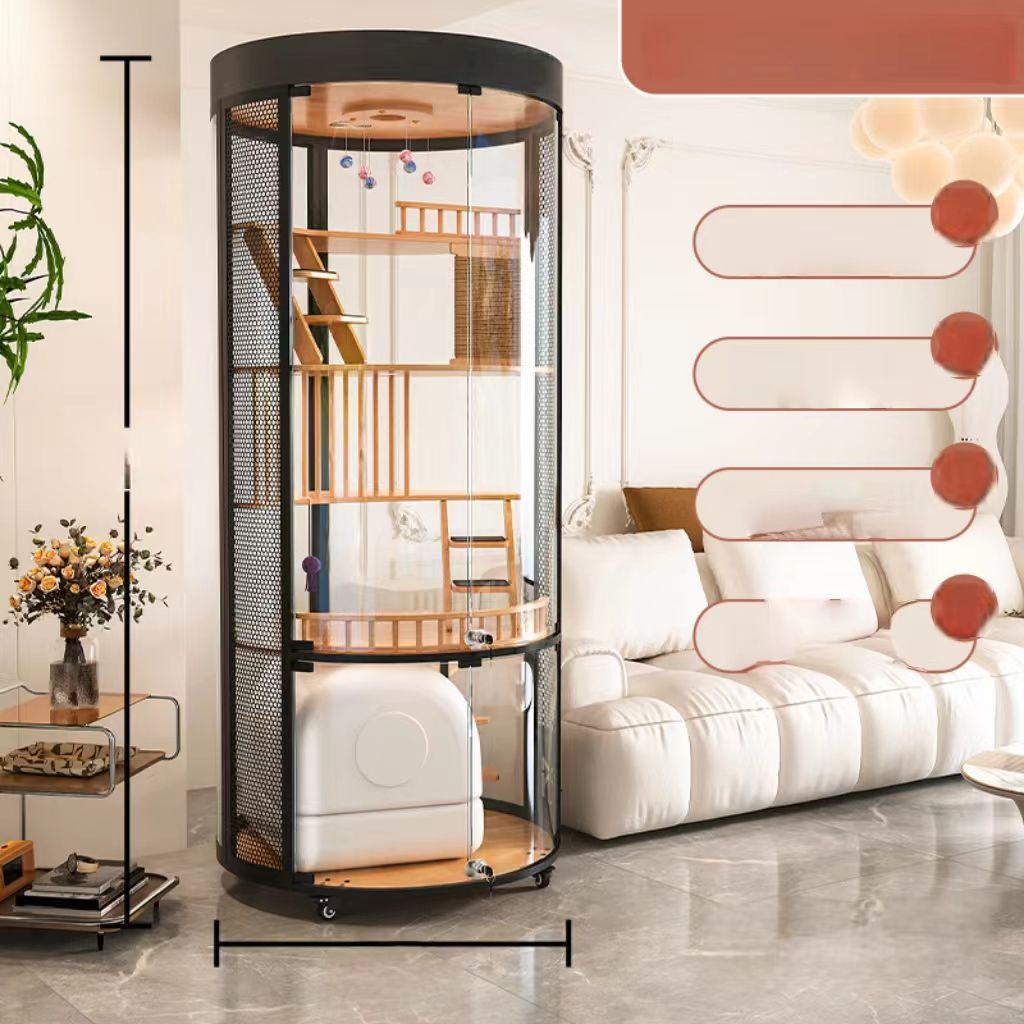 A single-item drop-shipping product: a luxurious cat villa with a spacious, open circular cat toilet integrated into a cat cabinet and cat shelter.