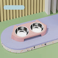 Dual-bowl cat food feeder, dog bowl, pet feeding dish – cute, non-tip, all-in-one water drinking and feeding bowl for cats, made of stainless steel.