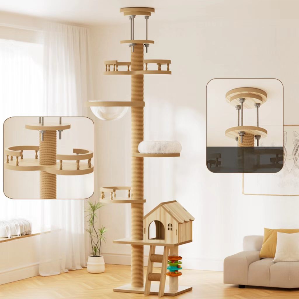 Tongtianzhu Cat Climbing Rack (Cat Toy, Cat Scratching Board, Solid Wood, Non-Occupying Space, Reinforced and Stable, Standing Tall and Firm)
