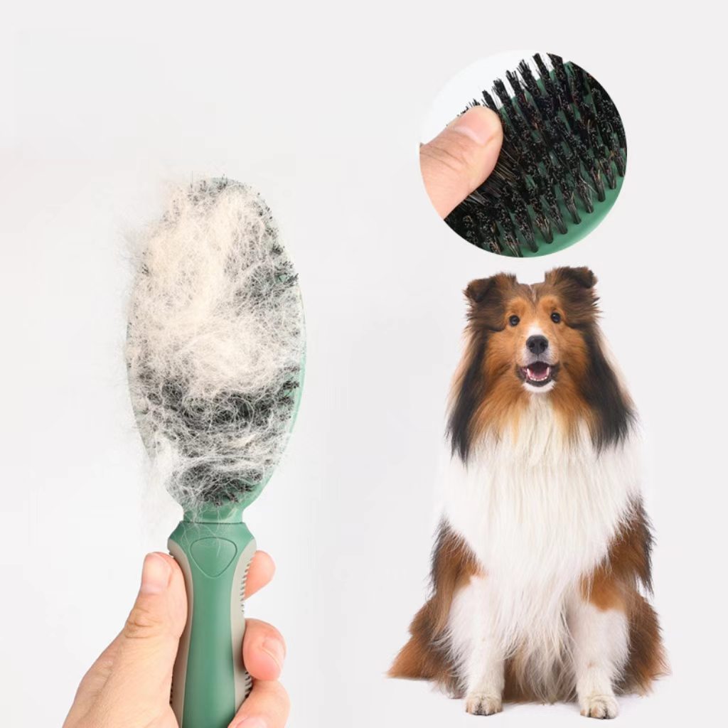 Pet brush (double-sided massage brush for dogs, cat brush, pig hair fur remover brush, cat grooming needle brush, pet supplies)