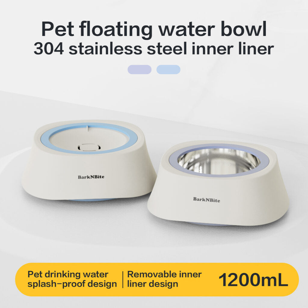 Floating Pet Water Bowl | 1200mL 304 Stainless Steel Liner, Splash-Proof & Removable Design, Neck-Friendly Drinking Dish for Cats & Dogs