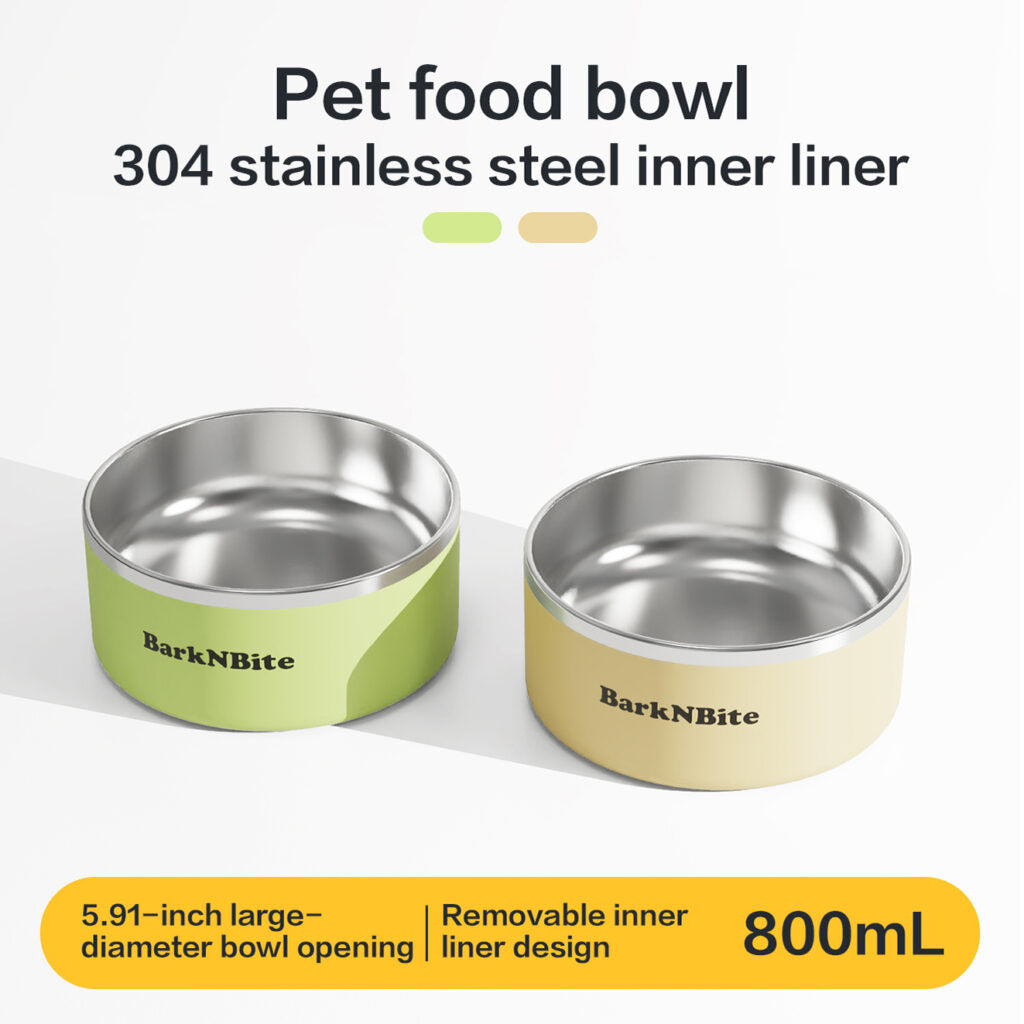 800mL Large Capacity Stainless Steel Pet Bowl – Anti-Slip & Tip-Resistant Food/Water Bowl for Cats, Puppies & Small Dogs Under 12kg