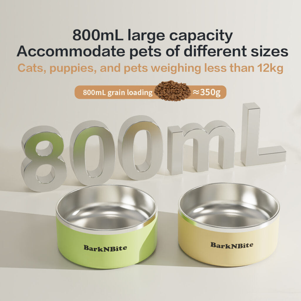 800mL Large Capacity Stainless Steel Pet Bowl – Anti-Slip & Tip-Resistant Food/Water Bowl for Cats, Puppies & Small Dogs Under 12kg