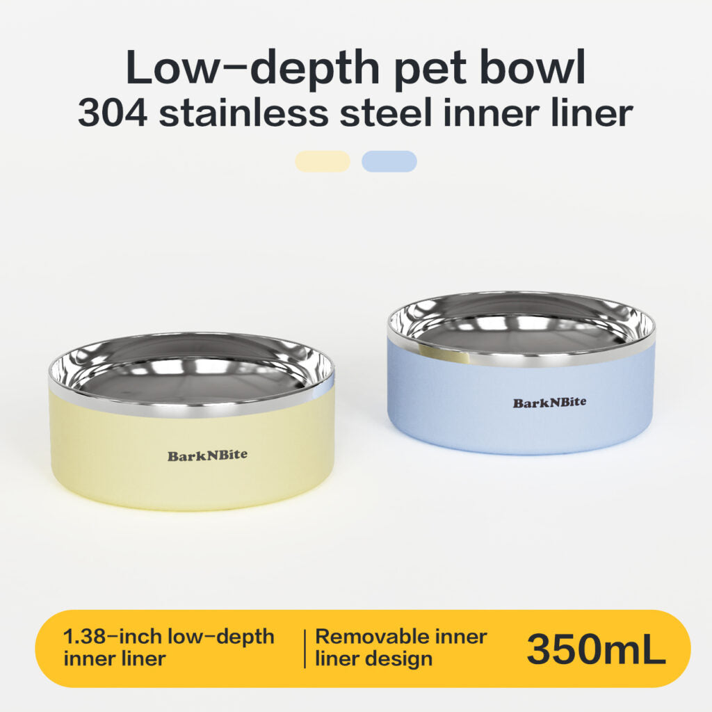 Low-Depth 304 Stainless Steel Pet Bowl | 350mL Removable Liner, Easy-Clean & Neck-Friendly Feeding Dish for Cats & Small Dogs