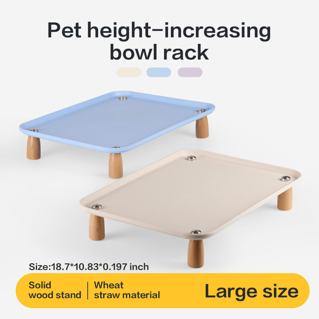 Elevated Pet Bowl Stand | Solid Wood Legs & Wheat Straw Tray, Neck-Friendly Feeding Rack for Cats & Dogs