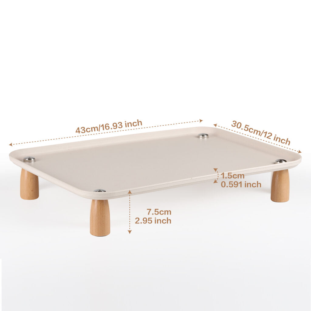 Elevated Pet Bowl Stand | Solid Wood Legs & Wheat Straw Tray, Neck-Friendly Feeding Rack for Cats & Dogs