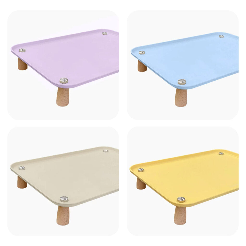 Elevated Pet Bowl Stand | Solid Wood Legs & Wheat Straw Tray, Neck-Friendly Feeding Rack for Cats & Dogs