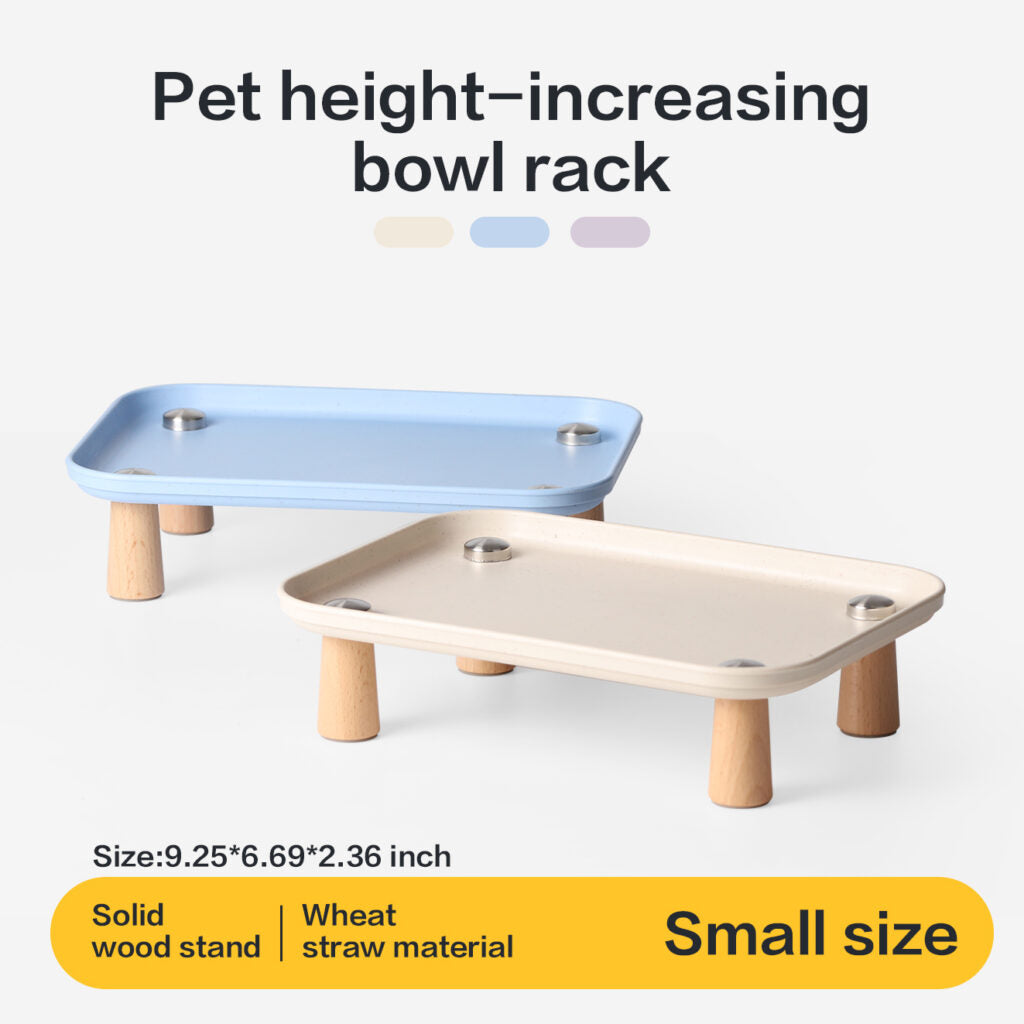 Elevated Pet Bowl Stand | Solid Wood Legs & Wheat Straw Tray, Neck-Friendly Feeding Rack for Cats & Dogs