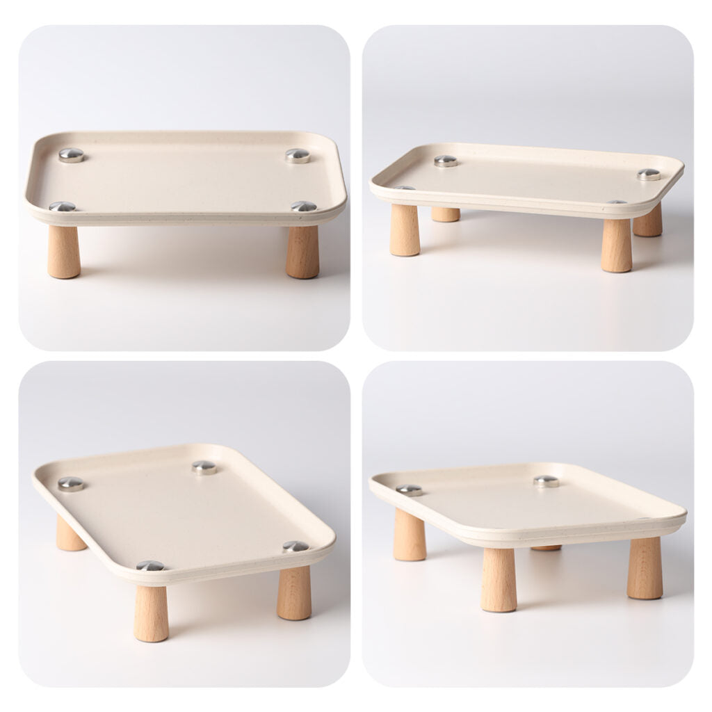 Elevated Pet Bowl Stand | Solid Wood Legs & Wheat Straw Tray, Neck-Friendly Feeding Rack for Cats & Dogs