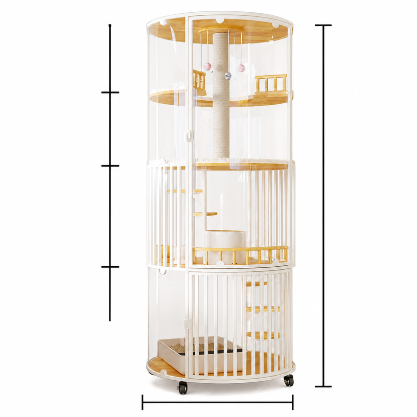 A single-item drop-shipping product: a luxurious cat villa with a spacious, open circular cat toilet integrated into a cat cabinet and cat shelter.
