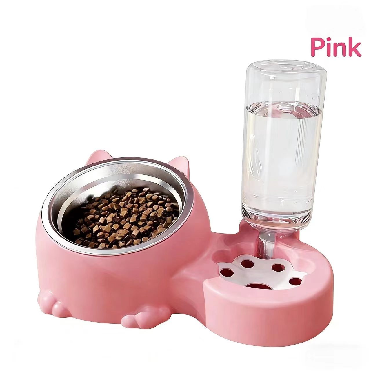 Cat bowl feeder, dog bowl, pet food dish, dual bowl for cats, automatic water dispenser with anti-spill and neck protection, pet meal bowl.