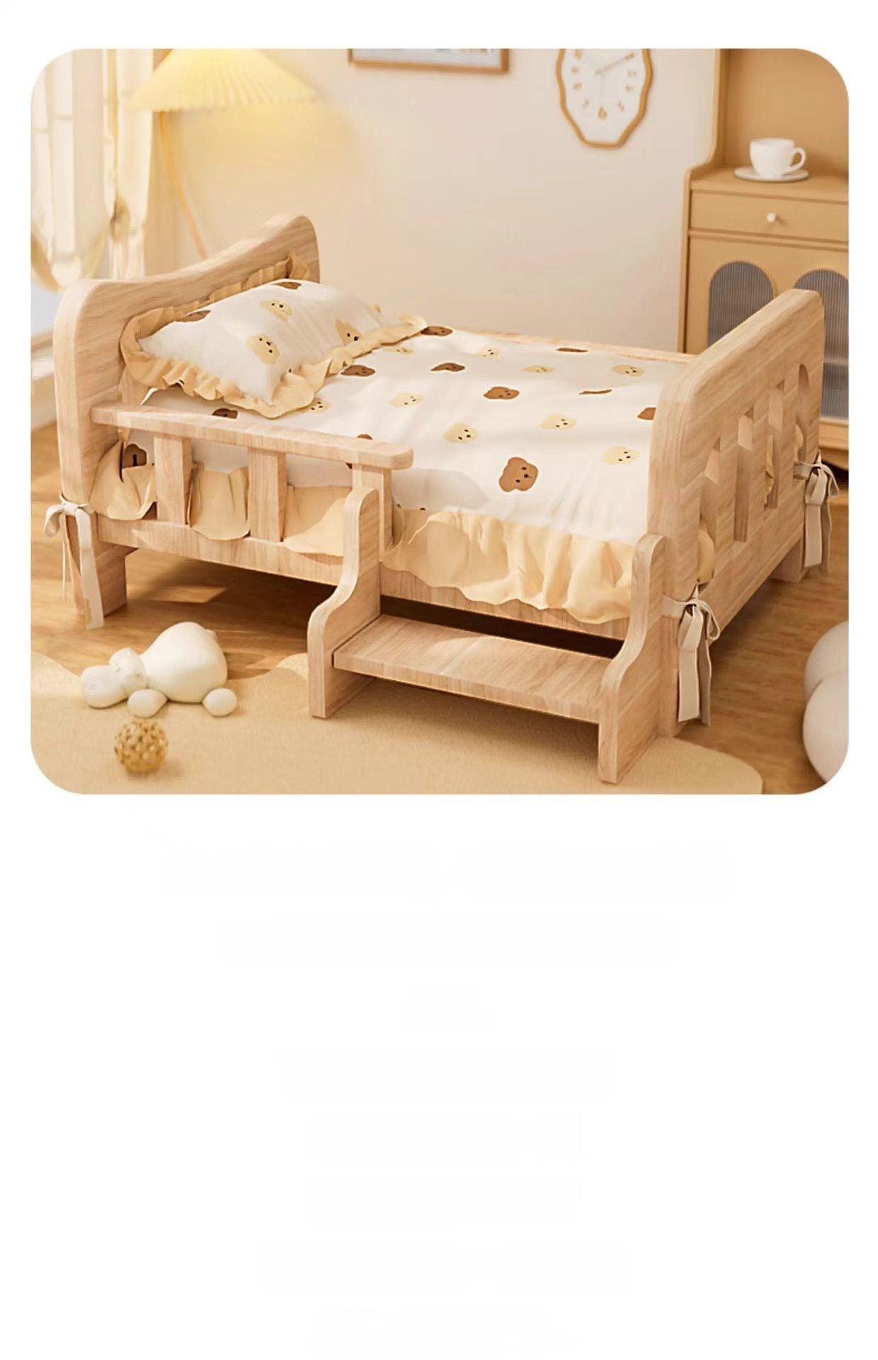 Full wooden dog bed / dog house, suitable for all seasons, dog bed for small to medium-sized dogs (e.g., Teddy, Pomeranian), pet sleeping sofa that is elevated off the ground.