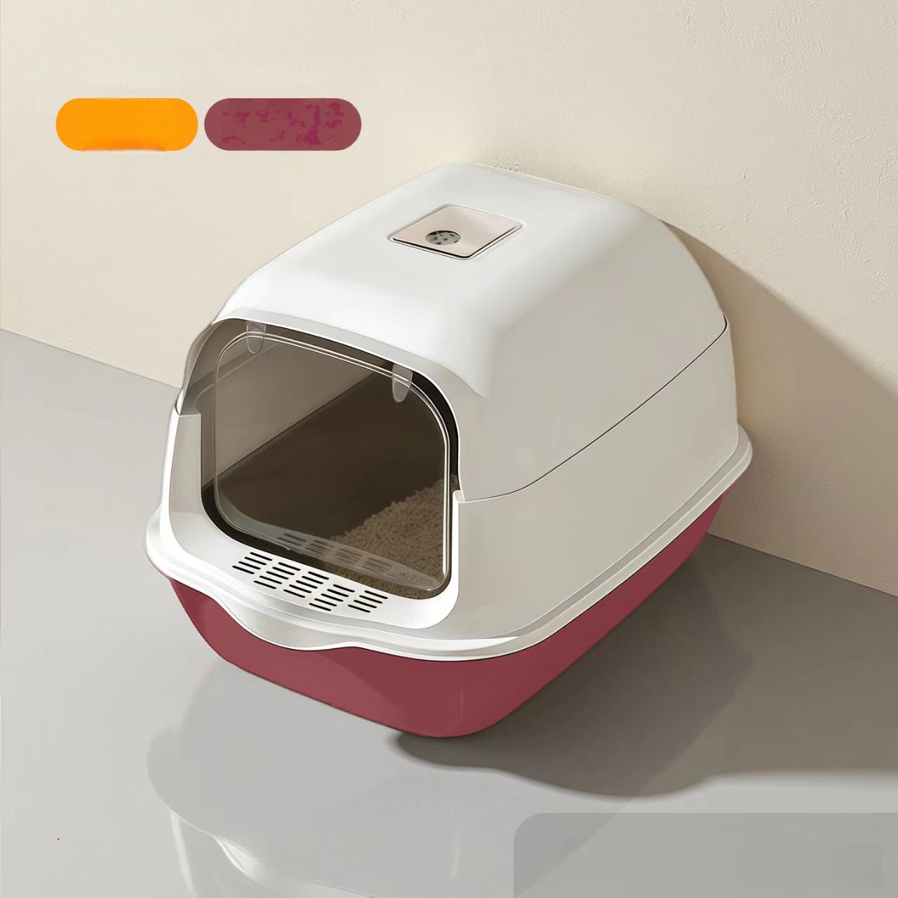 Extra-large cat litter box with UV sterilization, fully enclosed design to prevent external splashing and odor leakage – a large-sized pet cat toilet with a sealed structure.
