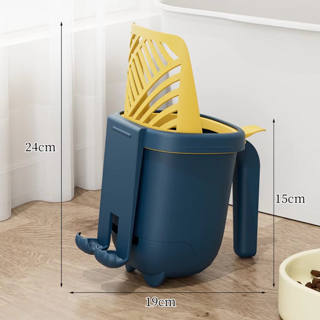 Integrated cat litter scoop with a built-in trash bin – a two-in-one, large-capacity cat waste cleaning tool for pet cats.