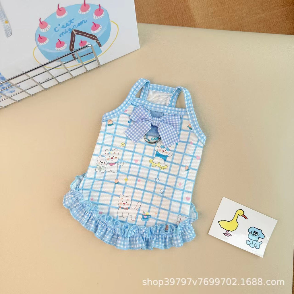 Pet dog and cat clothing, pet fashion, spring/summer floral dress, fresh and cute princess dress, lightweight and breathable Pi Bear style.