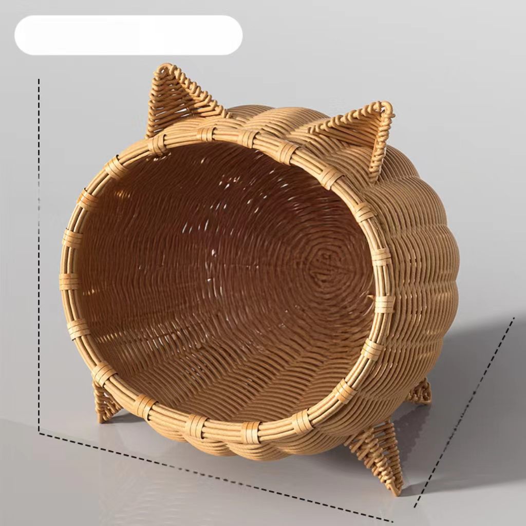 A four-season, semi-enclosed cat house – a summer bed for a villa, a safe pet shelter for cats, a bamboo-weaved cool resting place for felines.