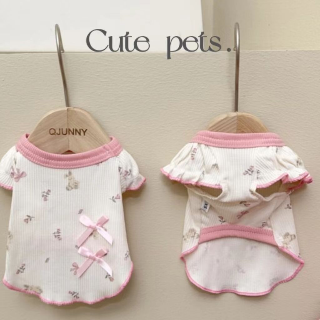 Spring and summer pet dog and cat air-conditioned home wear vest/T-shirt to prevent shedding, bubble sleeves, cotton base layer.