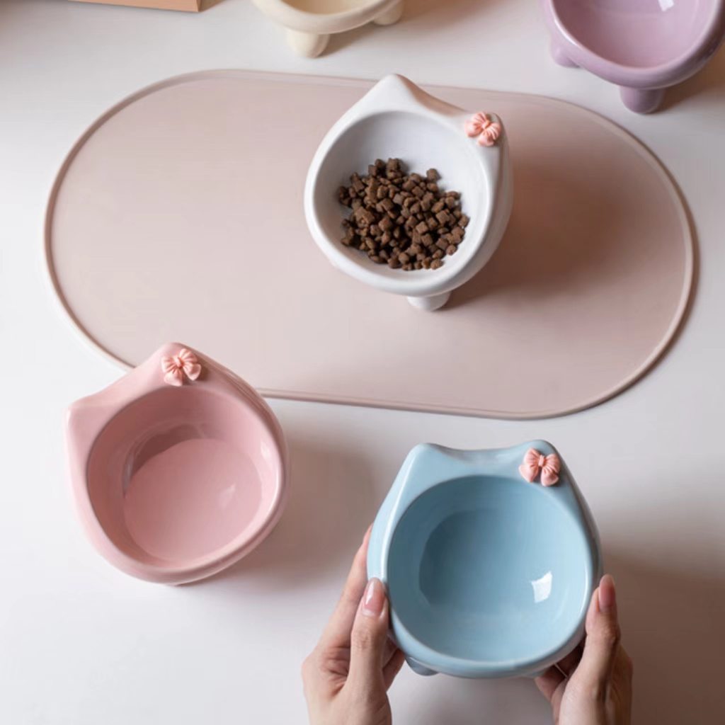 Cute cat bowl (ceramic), cat dish, dog bowl, cat food bowl, cat eating bowl, cat feed bowl, cat basin, pet supplies