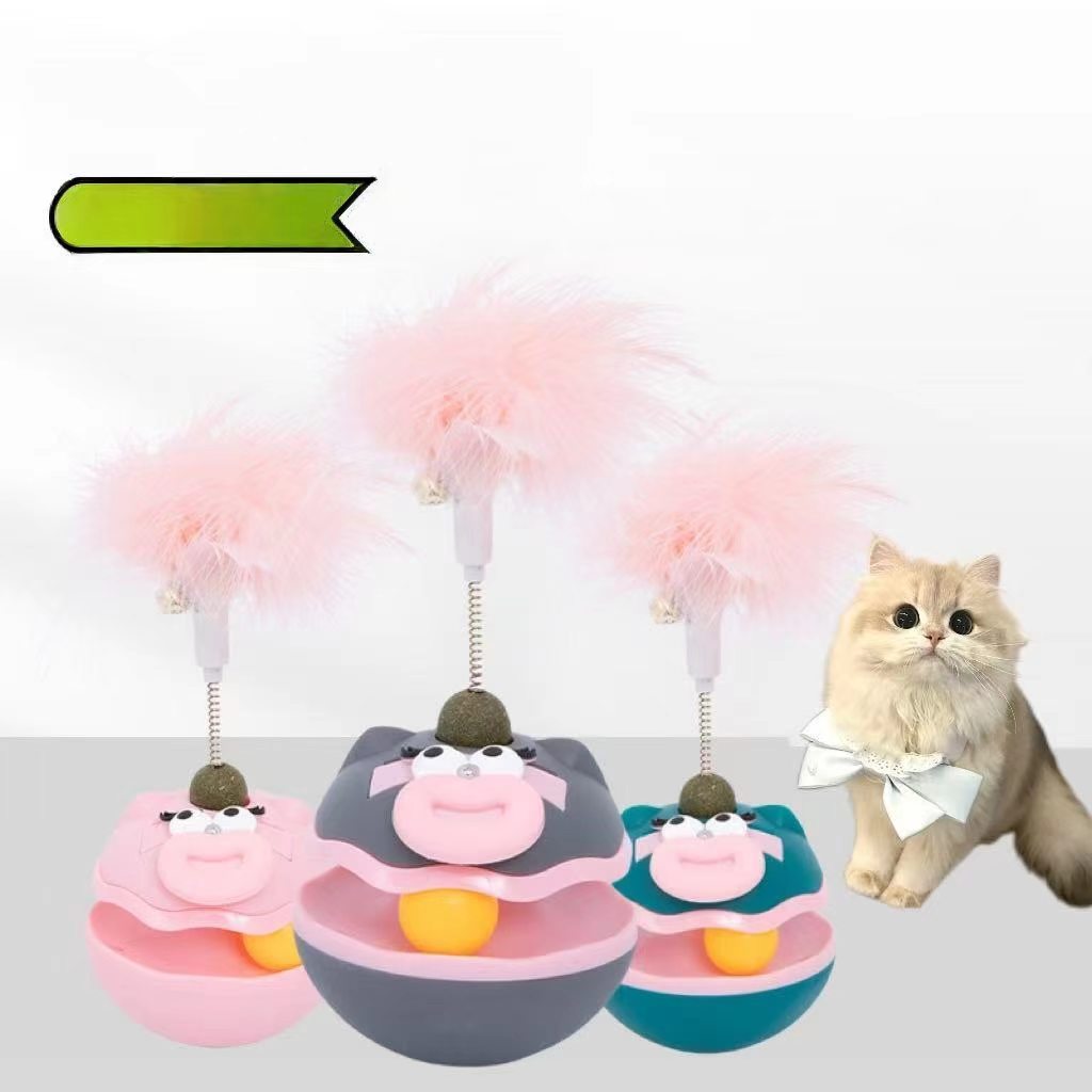 New cat toy for entertainment and self-amusement – a rotating disc passage, cat-petting stick, pet accessory track, and a large-mouthed toppling doll.