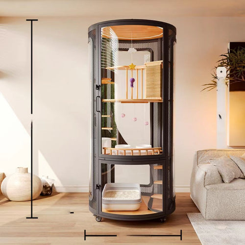 A single-item drop-shipping product: a luxurious cat villa with a spacious, open circular cat toilet integrated into a cat cabinet and cat shelter.