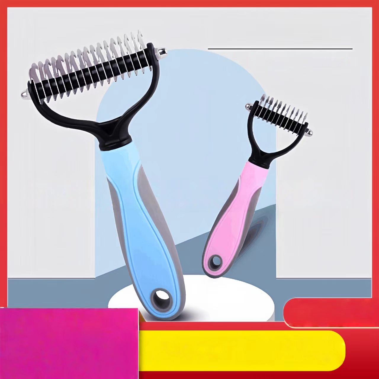 Pet comb (double-sided, with detachable teeth), stainless steel cat and dog comb, cleaning and grooming brush, fur removal comb, pet brush.