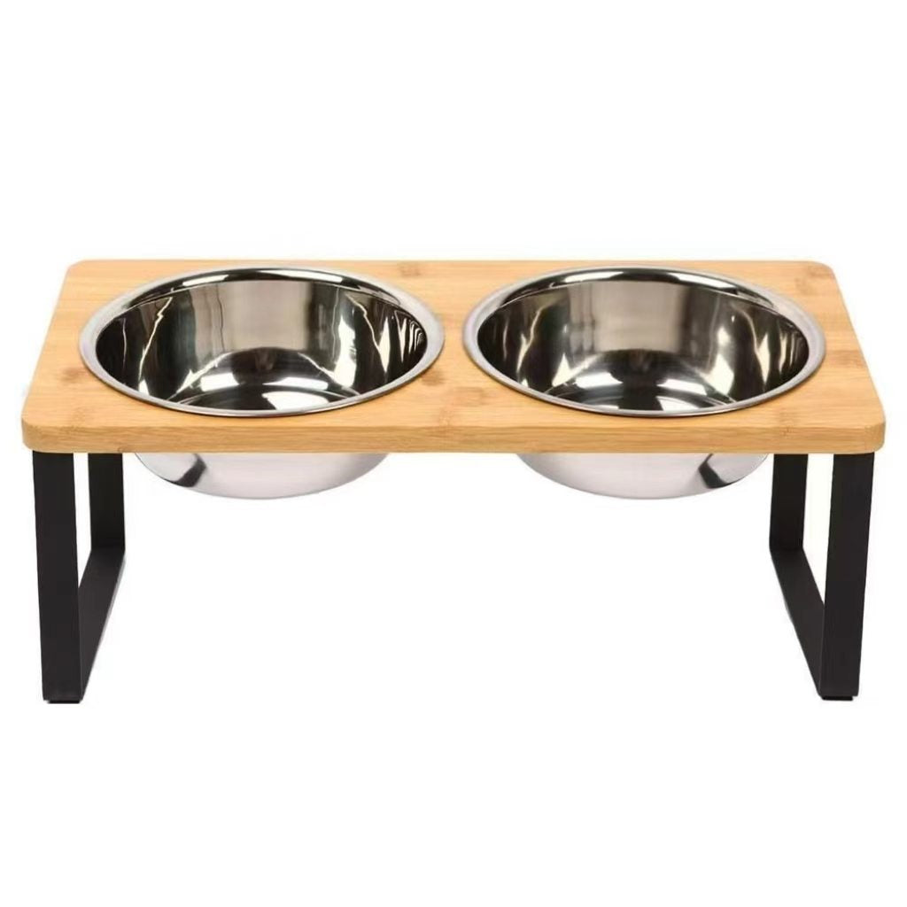 A detachable and adjustable wooden pet cat bowl stand, suitable for dogs’ bowl rack, wooden cat litter box stand, dog bowl with dual bowls, anti-toppling.