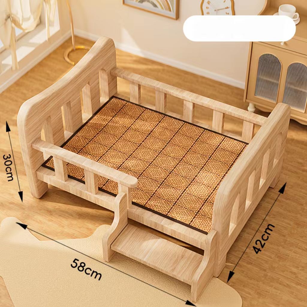Full wooden dog bed / dog house, suitable for all seasons, dog bed for small to medium-sized dogs (e.g., Teddy, Pomeranian), pet sleeping sofa that is elevated off the ground.