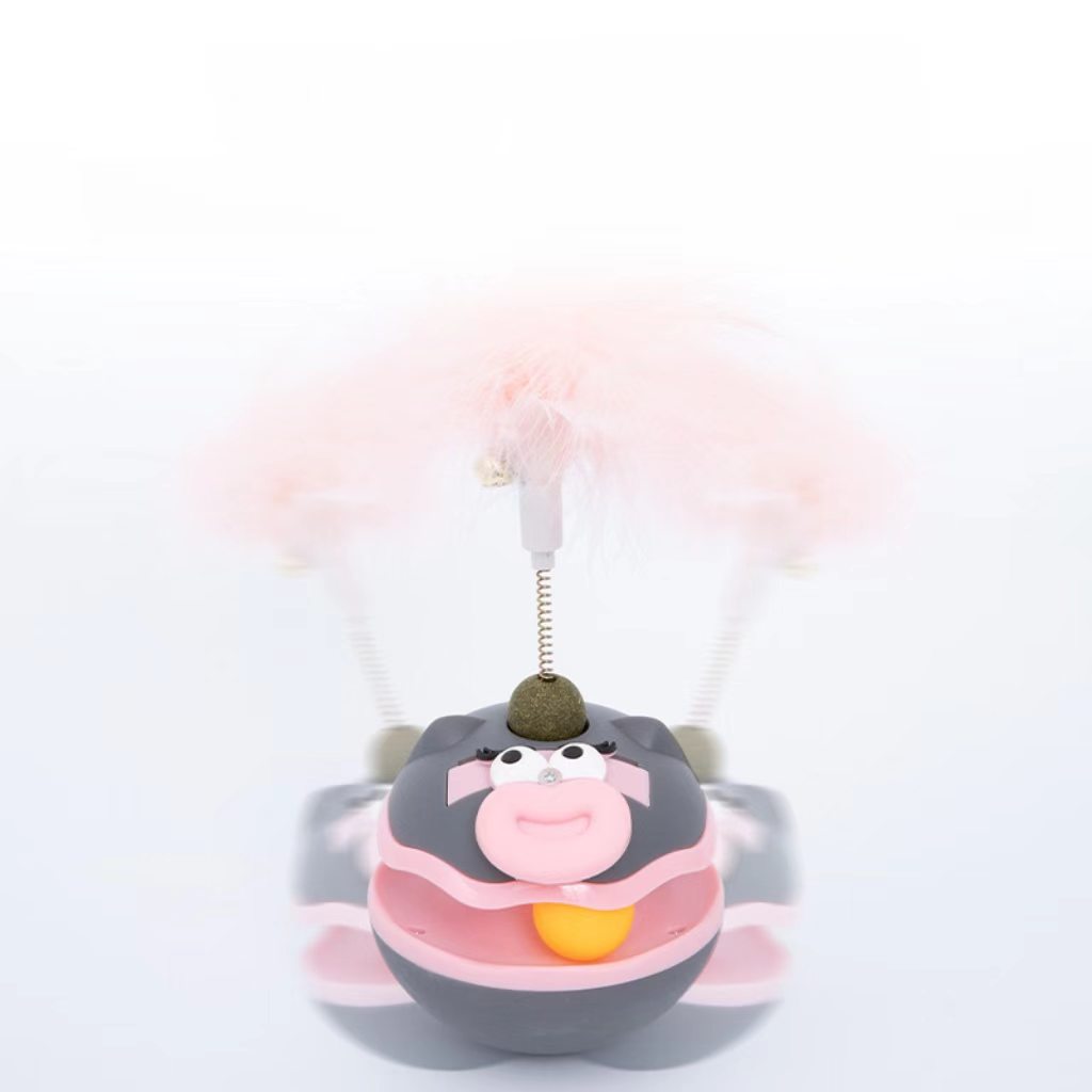 New cat toy for entertainment and self-amusement – a rotating disc passage, cat-petting stick, pet accessory track, and a large-mouthed toppling doll.