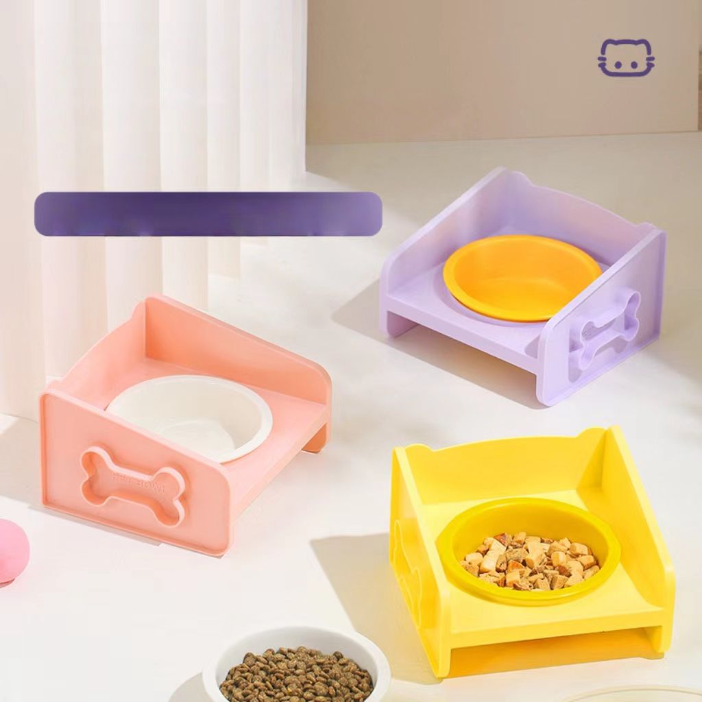 A visually appealing flip-style ceramic pet bowl with a stand – a cute pet bowl made of ceramic, suitable for dogs, anti-tip cat bowl, pet feeding bowl.