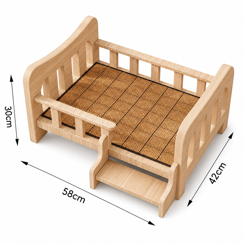 Full wooden dog bed / dog house, suitable for all seasons, dog bed for small to medium-sized dogs (e.g., Teddy, Pomeranian), pet sleeping sofa that is elevated off the ground.